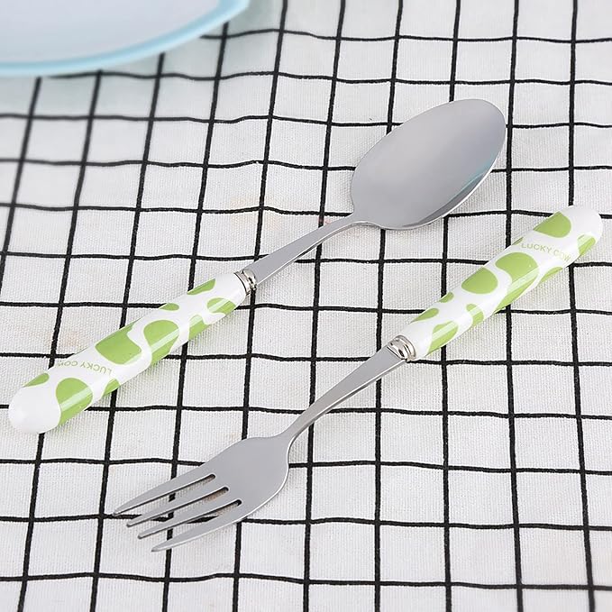 Children Flatware Set, Stainless Steel Fork Spoon with Storage Box Dinner Utensils Spoon Fork Set with Travel Case Toddler Travel Utensils for Kids Toddlers (Green)