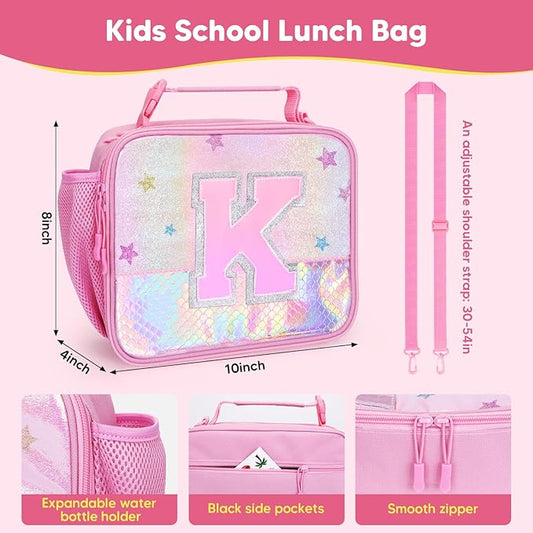 JYPS Bento Box for Kids with Leak-proof Insulated Lunch Bag,BPA Free Kids Lunch Box with 6 Compartment,Salad Container,Utensils,Perfect Lunchbox for Girls and Toddlers Back to School Age 7-15(Pink K)