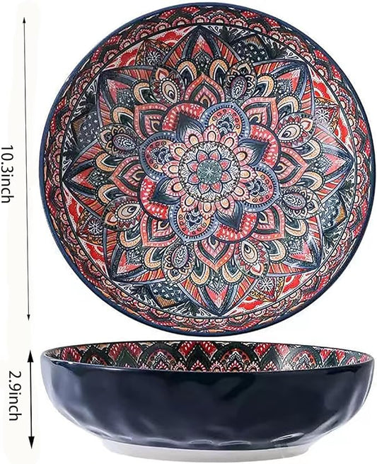 OZY Large Serving Bowls，10 inch Ceramic Salad Bowls，Ideal Housewarming Gift，Vibrant Color Soup Bowls for Party，Pasta，Fruit，Dishwasher & Microwave Safe Soup Bowls (Blue)