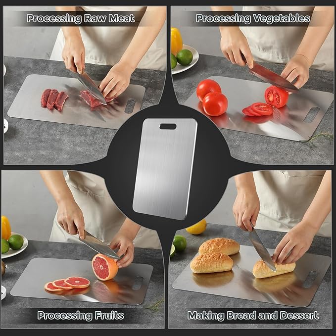 Titanium Cutting Boards for Kitchen, 100% Pure Titanium Cutting Board, Double-Sided Food-Grade Cutting Boards Non Toxic, Hygiene and Durability, Easy to Clean, Fruits And Vegetables（15L*11W）