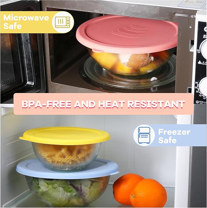 1 Pack Silicone Lids Only Fit for Pyrex 325-2.5 Quart Smart Essentials Rimmed Glass Mixing Bowls, Dishwasher and Microwave Safe (Lids Only)