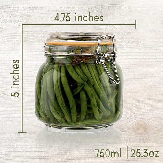 25 oz Glass Jars With Airtight Lids And Leak Proof Rubber Gasket,Wide Mouth Mason Jars With Hinged Lids For Kitchen Canisters 750ml, Glass Storage Containers