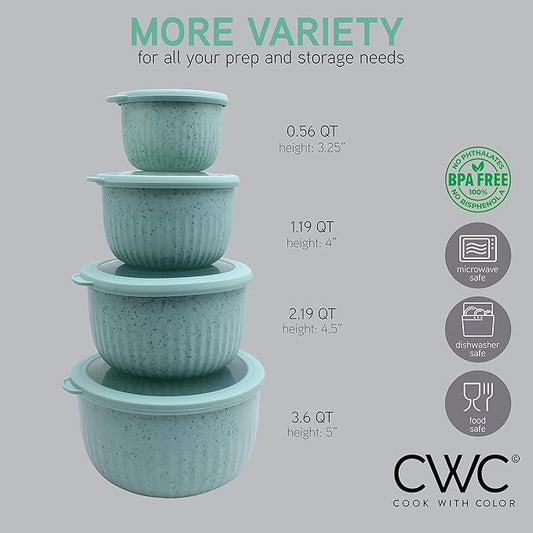 COOK WITH COLOR Mixing Bowl and Measuring Cups Bundle- 4 Deep Prep Bowls with Lids and 12 Piece Measuring Cups and Spoons Set