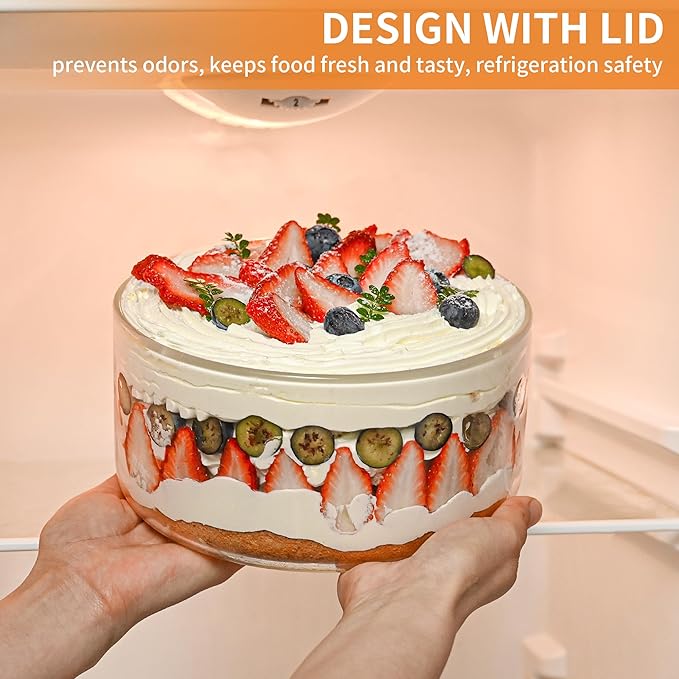Glass Salad Bowl with Lid, Glass Mixing Bowl with Lid for Salads, Serving Bowls with Lids, Trifle Bowl for Small Family, Keep Food Fresh, Microwave & Dishwasher Safe, Kitchen Must-Have