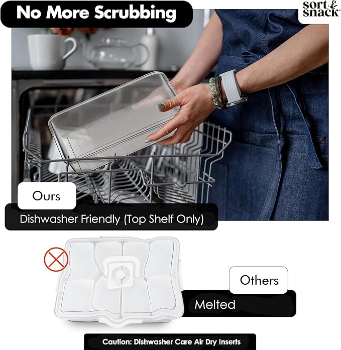 Sort & Snack 10 in 1 Large Snackle Box Container, Dishwasher safe snackle box, Customizable Snack Box, Veggie Tray with Lid, Divided Serving Tray with Lid, Travel Snack Container, Snack Organizer
