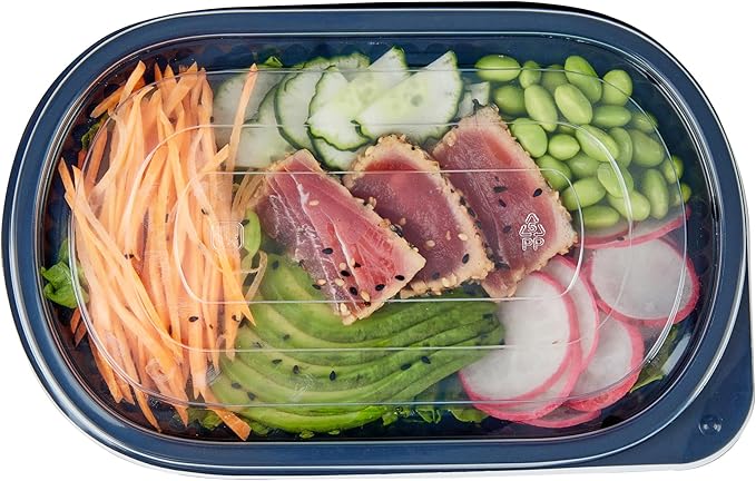 Restaurantware RW Base 25 Ounce Meal Prep Containers, 100 Microwavable To Go Containers With Lids - Disposable, Freezable, Black Plastic Oval Food Containers, Pack Hot And Cold Food, For Takeaway