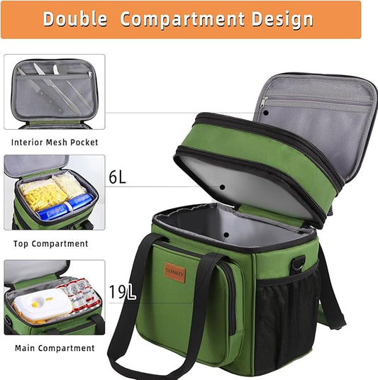 Expandable XLarge Lunch Box, Insulated Heavy Duty Lunch Bag Waterproof Leakproof Durable Cooler Bag for Men Women Adults Work Construction Camping Trip, 22L, Army Green