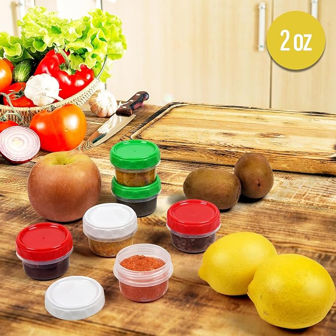 2 oz Plastic Containers with Lids Small Salad Dressing Container To Go Condiment Sauce Dipping Cups Jar Airtight,12-pack