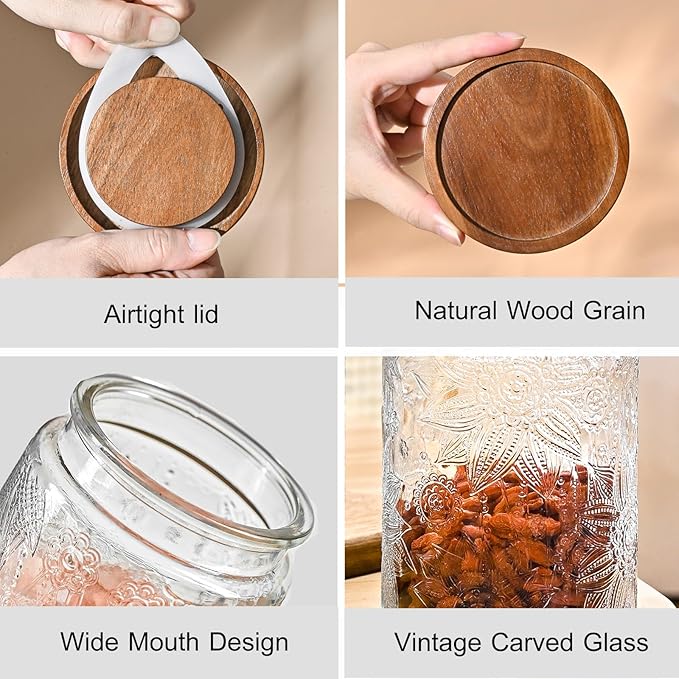 3-Pack 32oz Glass Jar With Airtight Lid,Kitchen Canisters For Countertop,Coffee Sugar Container Set,Pantry Glass Storage Containers For Flour,Candy,Loose Tea,Snack jar