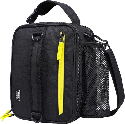 MIER Expandable Lunch Bag Insulated Lunch Box for Men to Work Travel Portable Lunchbox Bags with Shoulder Strap and Water Bottle Holder(Black/Yellow)