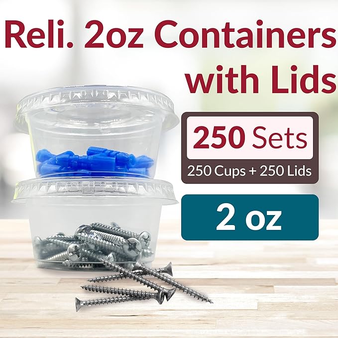 Reli. 2 oz Small Containers with Lids (250 Sets) | Jello Shot Cups with Lids | Clear Plastic Condiment Containers | Portion Cups, Sauce, Souffle | Stackable | Bulk