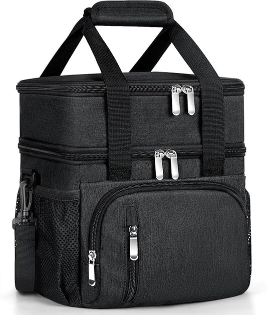 Lunch Box for Men, Double Insulated Lunch Bag Reusable Leakproof Cooler Bag Portable Picnic Food Bag, Adult Lunch Tote Lunch Bag for Work, Construction Worker, Truck Driver, Light Crew-Black