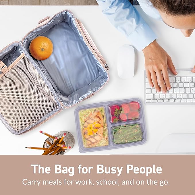 Bentgo Deluxe Lunch Bag - Durable and Insulated Lunch Tote with Zippered Outer Pocket, Internal Mesh Pocket, Padded & Adjustable Straps, & 2-Way Zippers - Fits Most Lunch Boxes (Sand)