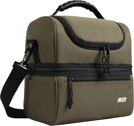 MIER Adult Lunch Box Insulated Lunch Bag Large Cooler Tote Bag for Men Women to Work Travel Daytrip, Double Deck Cooler (Army Green, Large)