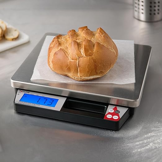 Taylor TE50 50-Pound Digital Portion Control Food Scale with Handle, Inventory, Postal, and Bulk Portioning Scale, Tare and Hold Function, NSF, Stainless Steel Platform