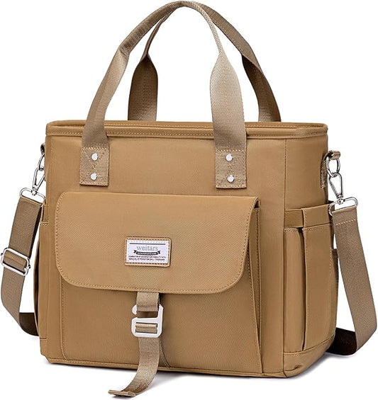 Weitars Insulated Lunch Bag for Men Women,Leak Proof Lunch Box for Work,Extra Large Lunch Tote Bag With Removable Shoulder Strap with Side Pockets,Reusable Lunch Bag For Picnic Hiking (Kakhi)