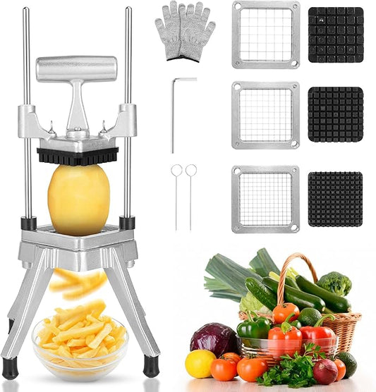 WICHEMI Commercial Vegetable Chopper Dicer w/3 Replacement Blades Onion Chopper Dicer Commercial Heavy Duty Vegetable Fruit Chopper Stainless Steel French Fry Cutter for Home Kitchen & Restaurant Use