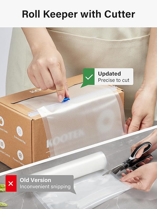 Kootek 8" x 150' Vacuum Sealer Bags Roll for Food with Cutter Dispenser, Commercial Grade Vacuum Seal Bags, BPA Free, Customized Size Food Bags for Storage, Meal Prep and Sous Vide