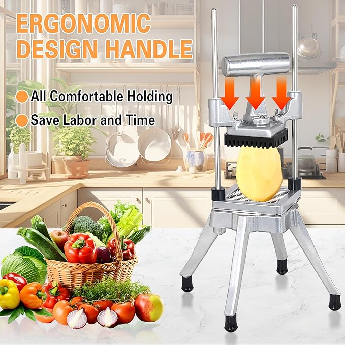 Hakka Commercial Vegetable Chopper French Fry Cutter w/3 Replacement Blades Commercial Onion Slicer Heavy Duty Potato Cutter Carrots Dicer Stainless Steel, include 3 Blades(1/2", 3/8", 1/4")