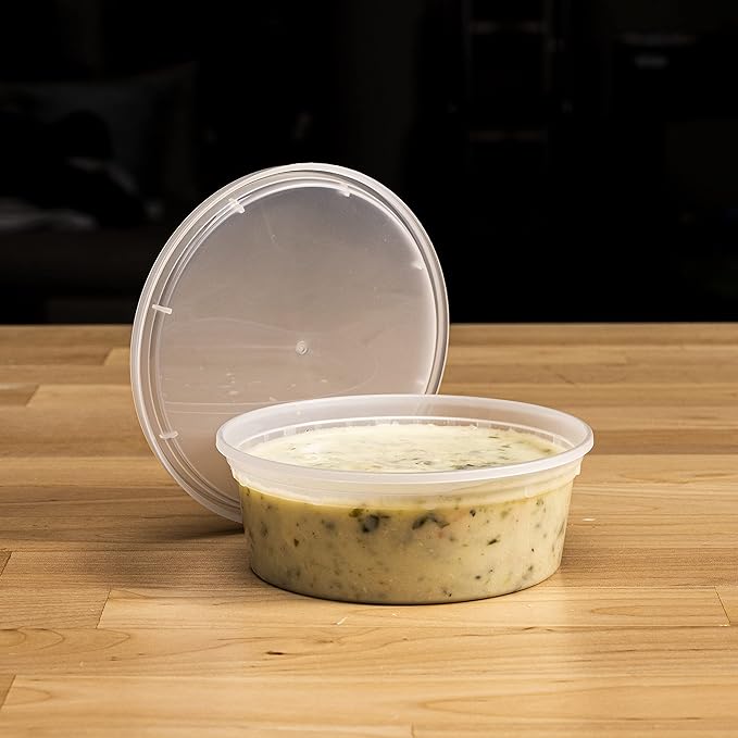 TIYA Takeout Food Containers - 32oz Bulk 240 Pack with Lids - Plastic Food Storage to-Go Containers - Reusable Microwavable Dishwasher Safe Takeout Cups - Airtight Leak Proof for Soups & Meal Prep