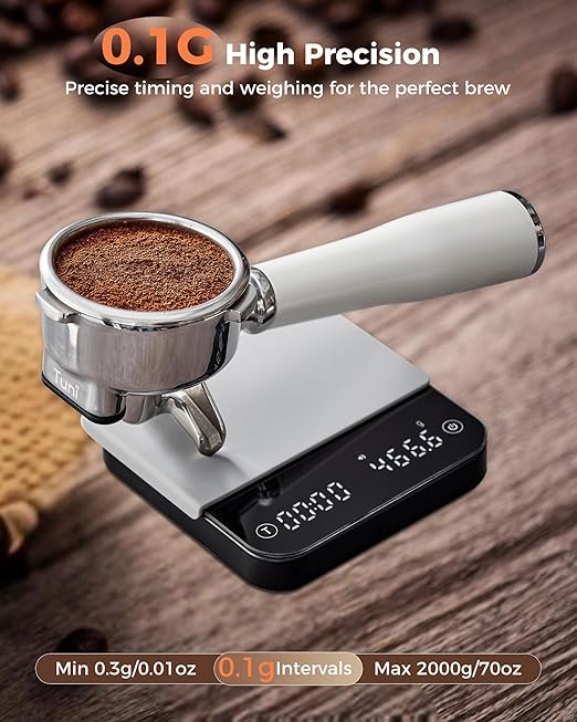 Tuni S1-BP Mini Coffee Scale with Timer, Rechargeable Digital Espresso Scale with Auto Timing, 0.1g/2kg Accurate Scale for Espresso and Pour-Over Coffee