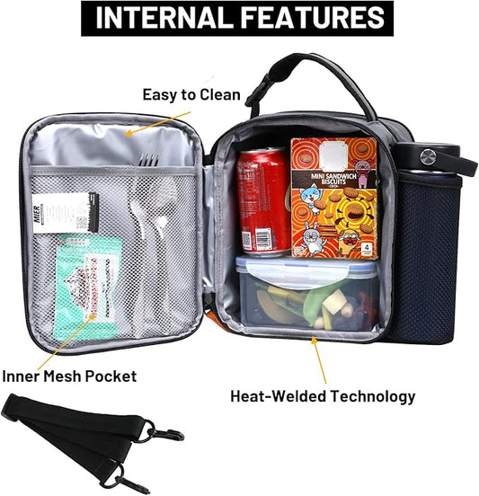 MIER Expandable Lunch Bag Insulated Lunch Box for Men to Work Travel Portable Lunchbox Bags with Shoulder Strap and Water Bottle Holder(Grey/Orange)