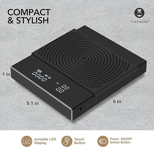 TIMEMORE Coffee Scale with Timer, Digital Scale Grams and Oz - 2kg/70oz, Pour Over Drip Espresso Scale with Auto Timer Function & Flow Rate, Basic 2.0, Black