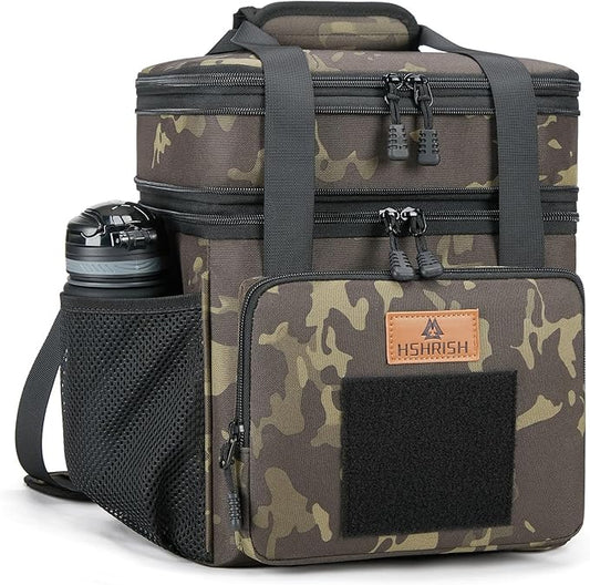 Expandable XLarge Tactical Lunch Box for Adults, Waterproof Insulated Lunch Bag with Lots of Storage Space, Durable Cooler Bag for Men Women Work Outdoor Picnic Trips, 22L(Black-Camo), HSHRISH