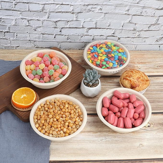 16 oz Round Disposable salad bowls with lids, Sugarcane Fiber Paper Bowls take away food containers Plant Fibers Freezer Safe 50 Pack