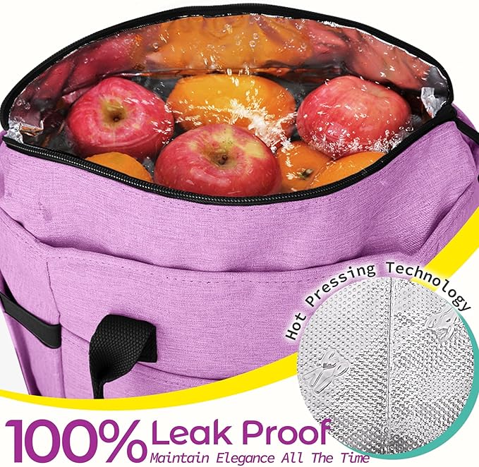 KIPBELIF Cute&Classy Roomy Insulated Lunch Bags for Women - Stylish & Functional Large Tote Adult Lunch Box for Working & Picnic (Purple, M)