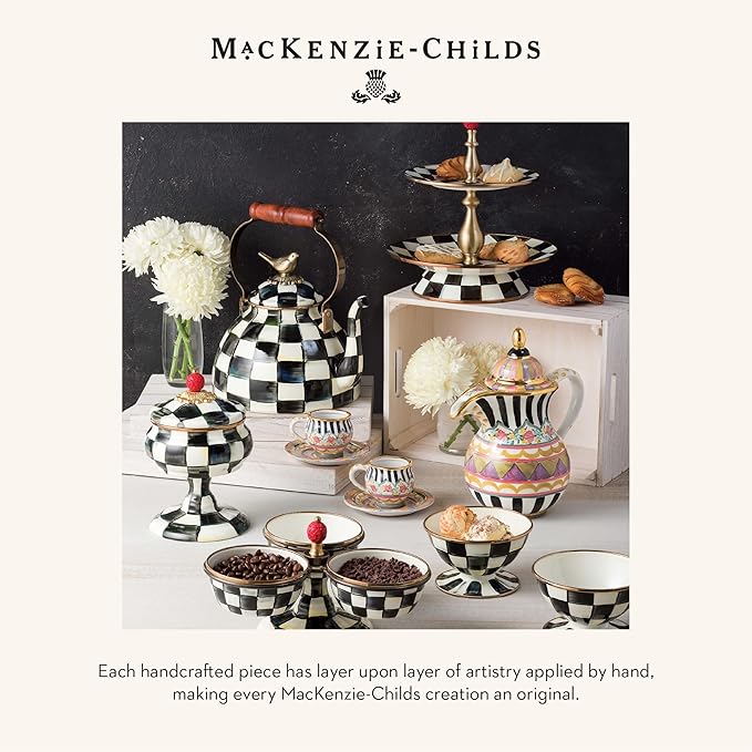 MACKENZIE-CHILDS Enamel Mixing Bowl Set, Small 5-Cup, Medium 10-Cup, and Large 16-Cup Serving Bowls for Entertaining, Set of 3, Black-and-White Courtly Check