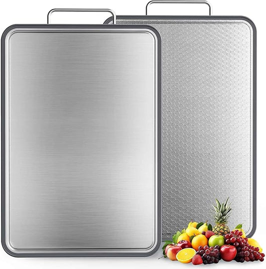Double-Sided Stainless Steel Cutting Board for Kitchen, 19''×11.1'' Scratch-Resistant Cutting Board for Meat, Vegetables & Fruits, Rust-Resistant Chopping Board with Juice Groove on Both sides