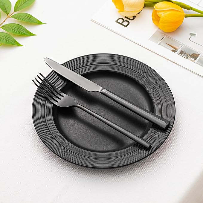 KINGSTONE Black Silverware Set, 20-Piece Forged Flatware Set Cutlery Set Premium Stainless Steel, Service for 4, for Kitchen, Home, Wedding, Party, Mirror Polished and Dishwasher Safe
