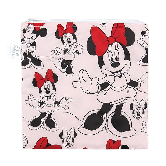 Bumkins Disney Reusable Sandwich and Snack Bags, for Kids School Lunch and for Adults Portion, Washable Fabric, Waterproof Cloth Zip Bag, Travel Pouch, Food-Safe, Large, Minnie Mouse Classic