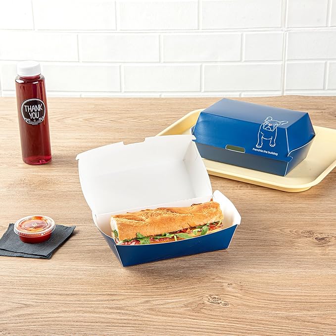 Restaurantware Bio Tek 6.7 x 3.5 x 3.5 Inch Clamshell Food Containers 100 Disposable Sandwich Containers - Hinged Lid Tab-Lock Closure Frenchie Paper Hot Dog Containers Greaseproof