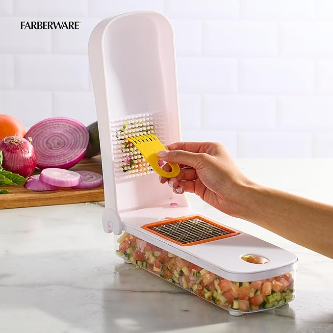 Farberware Professional Vegetable Chopper, 2 Blades For Slicing and Dicing Onions, Tomatoes, Potatoes And More, Meal Prep Made Easy