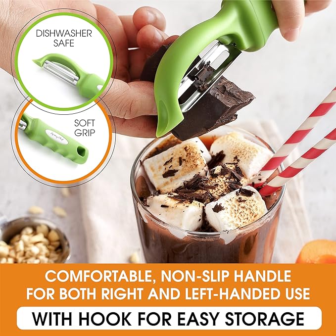 Spring Chef Premium Swivel Vegetable Peeler, Green & Stainless Steel Magnetic Measuring Cups, Set of 7, Black - 2 Product Bundle