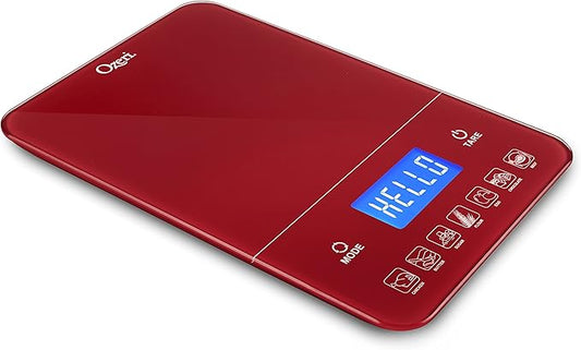 Ozeri Touch III 22 lb (10 kg) Digital Kitchen Scale with Calorie Counter in Tempered Glass, Red Engine