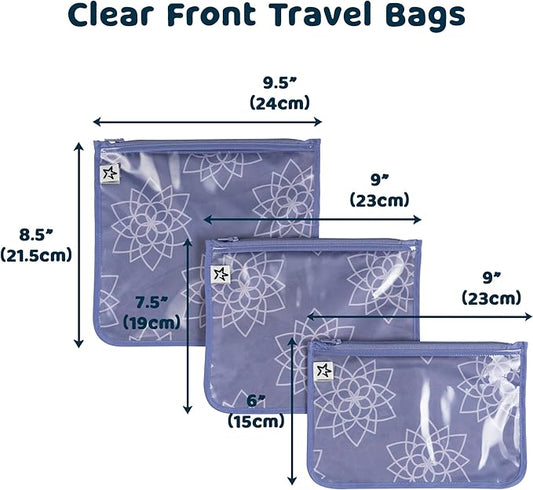 Tiny Twinkle Mess-Proof Travel Bags | TSA Airline Compliant, Zipper Closure, Clear Front Pouch, Diaper Bag Packing, Toiletry or Makeup Cosmetics Organizer