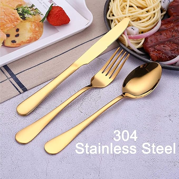 Portable Utensils Set with Case,Reusable Office Flatware Set,Healthy Travel Cutlery Set 3 PCs Stainless Steel Fork, Spoon,Knife Cutlery Ideal for Travel, Lunch Box and Camping (Gold-3PCs)