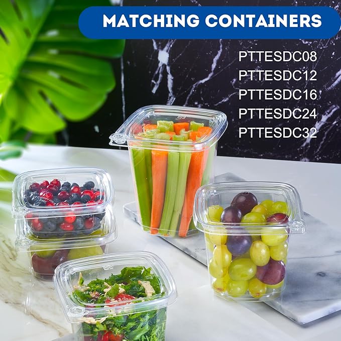8-32 OZ PET Clear Tamper Evident Square Deli Container Recessed Lock Lid