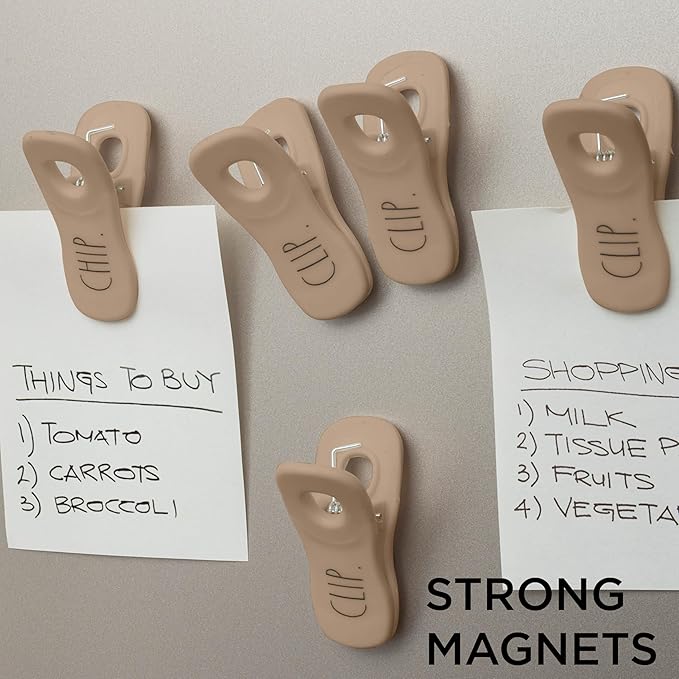 Rae Dunn Bag Clips with Magnet - Chip Clips, Food Storage with Air Tight Seal Grip for Bread, Snack and Food Bags, Pack of 10, Brown