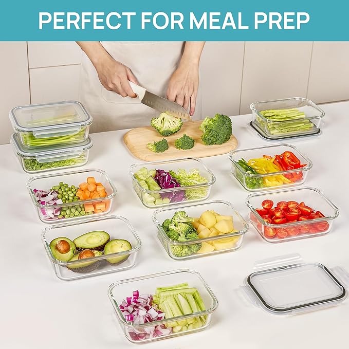 Vtopmart 10Pack 35oz Glass Food Storage Containers with Lids, Meal Prep Containers, Airtight Lunch Containers with Snap Locking Lids, for Microwave, Oven, Freezer and Dishwasher