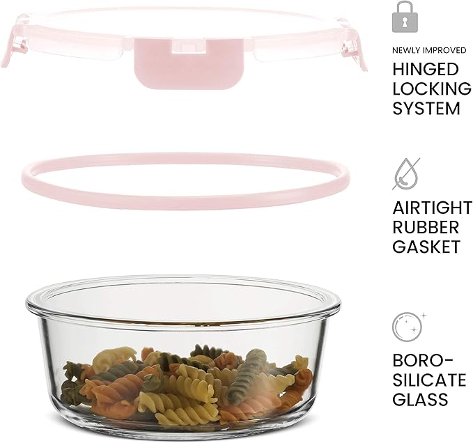 FineDine 24 Piece Glass Storage Containers with Lids - Leak Proof, Dishwasher Safe Glass Food Storage Containers for Meal Prep or Leftovers, Pink