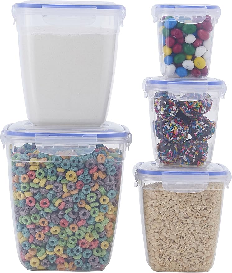 Superio Plastic Food Storage Container Set, BPA Free, Sealed Containers with Airtight Lids for Pnatry, Cupboard, and Fridge- Microwave and Dishwasher Safe (10) (5-Pack)