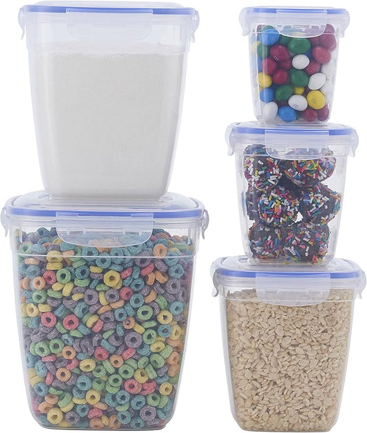 Superio Plastic Food Storage Container Set, BPA Free, Sealed Containers with Airtight Lids for Pnatry, Cupboard, and Fridge- Microwave and Dishwasher Safe (10) (5-Pack)