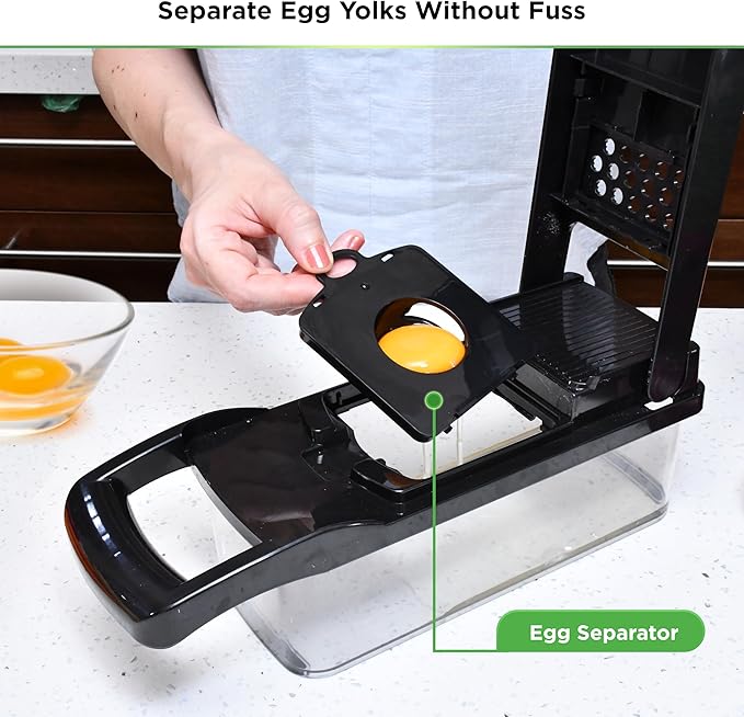 PrepNaturals Vegetable Chopper with Container, Veggie Chopper, Food Chopper & Onion Chopper - Mandoline Slicer for Kitchen (8 in 1, Black)