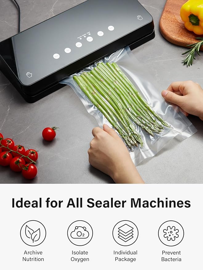 Kootek 8" x 150' Vacuum Sealer Bags Roll for Food with Cutter Dispenser, Commercial Grade Vacuum Seal Bags, BPA Free, Customized Size Food Bags for Storage, Meal Prep and Sous Vide