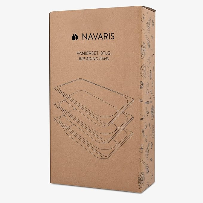 Navaris Breading Trays Set - 3 Medium Stainless Steel Pans for Preparing Bread-Crumb Dishes, Panko, Schnitzel, Coating Fish and Marinating Meat