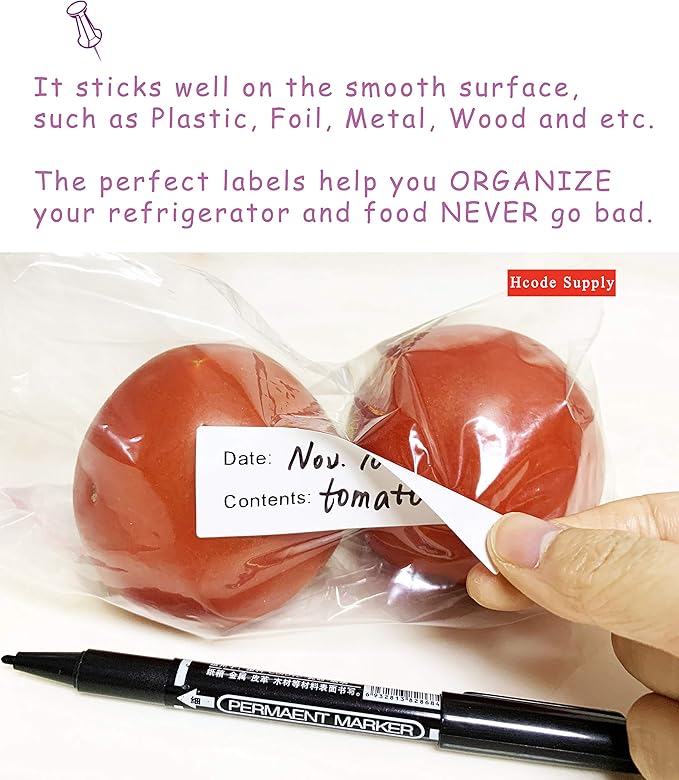 2 x 3'' Self-Adhesive Removable Freezer Food Labels- Easy Clean Leaves No Residue- Cooler Food Storage Freezer Stickers Plastic Paper Perfect for Reusable Containers 2 Roll